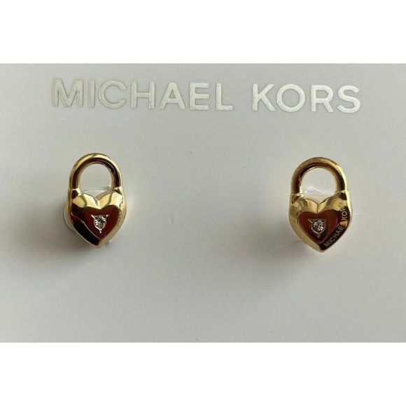 MICHAEL KORS Gold Tone Heart Padlock Crystal Stud Earrings MKJ7422710 - Picture 2 of 3